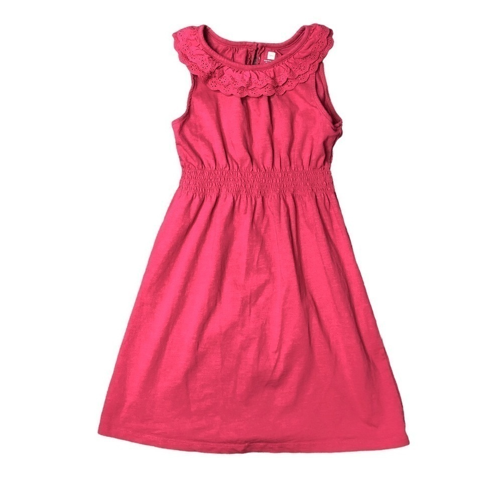 Tea cotton dress raspberry pink sleeveless elastic waist eyelet ruffle neck 7